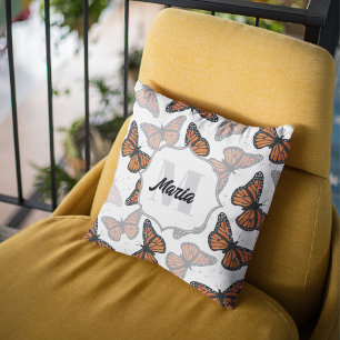 Modern Monogram Butterflies Personalized Throw Pillow