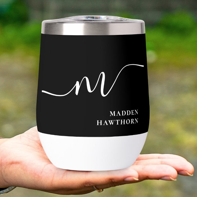 Modern Monogram Calligraphy Black White Bridesmaid (Creator Uploaded)