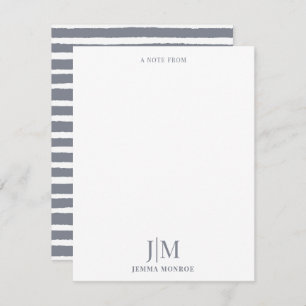 Modern Monogram Charcoal Grey Stripe Pattern Card