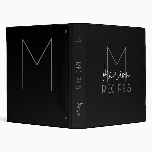 Modern Monogram Chef Recipes BLACK Binder (Background)