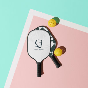 Modern Monogram   Chequerboard Pattern Design Pickleball Paddle