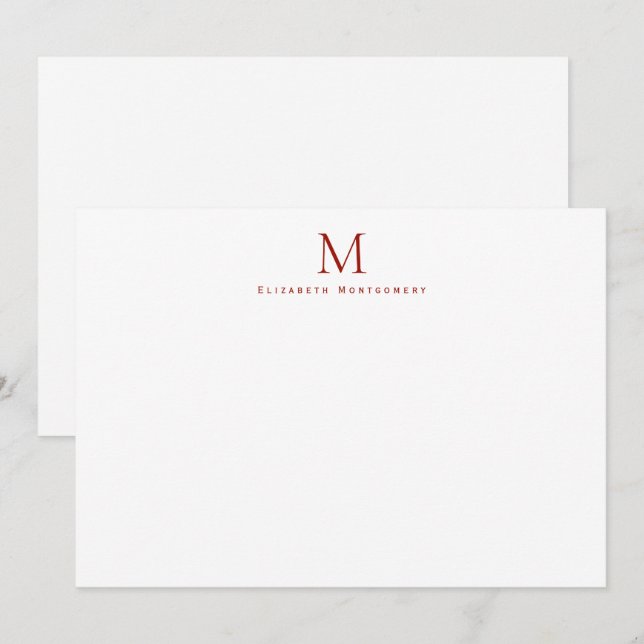 Modern Monogram Cherry Red Correspondence     Card (Front/Back)