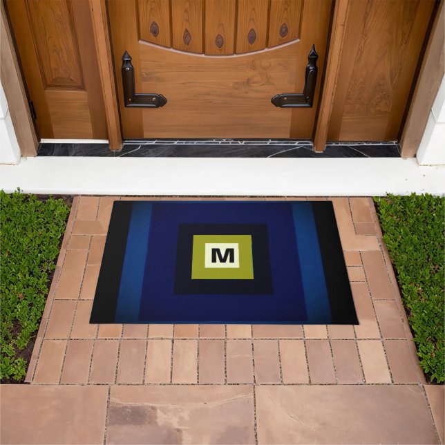 Modern Monogram Chic Elegant Blue Design Doormat (Outdoor)
