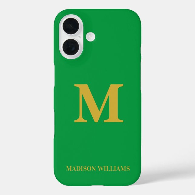 Modern Monogram Chic Green Gold Stylish Minimalist Case-Mate iPhone Case (Back)