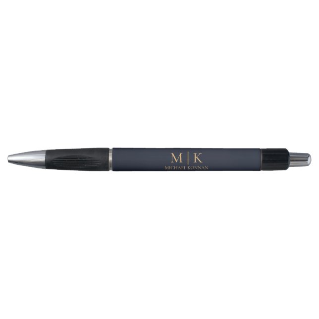 Modern Monogram Chic Navy Blue And Gold Pen (Front)