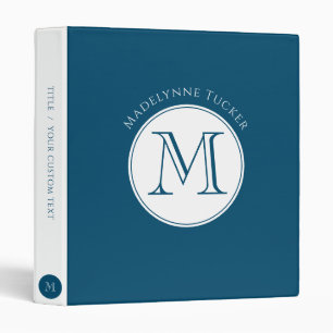 Modern Monogram Circle Ocean Blue White Binder