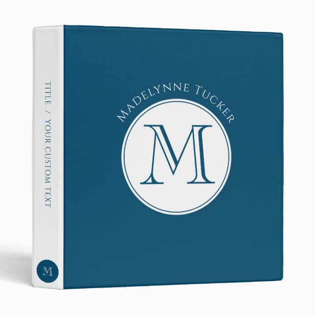 Modern Monogram Circle Ocean Blue White Binder (Front/Spine)