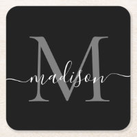 Modern Monogram Classic Black Grey Script Name