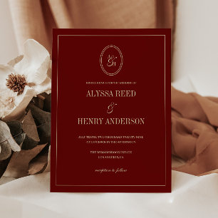 Modern Monogram Classic Wine Red Wedding Invitation