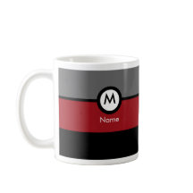 Modern Monogram Coffee Mug - Black, Red, Grey