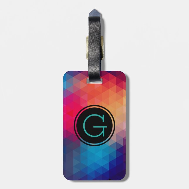 Modern Monogram Colourful Geometric Pattern Luggage Tag (Back Vertical)