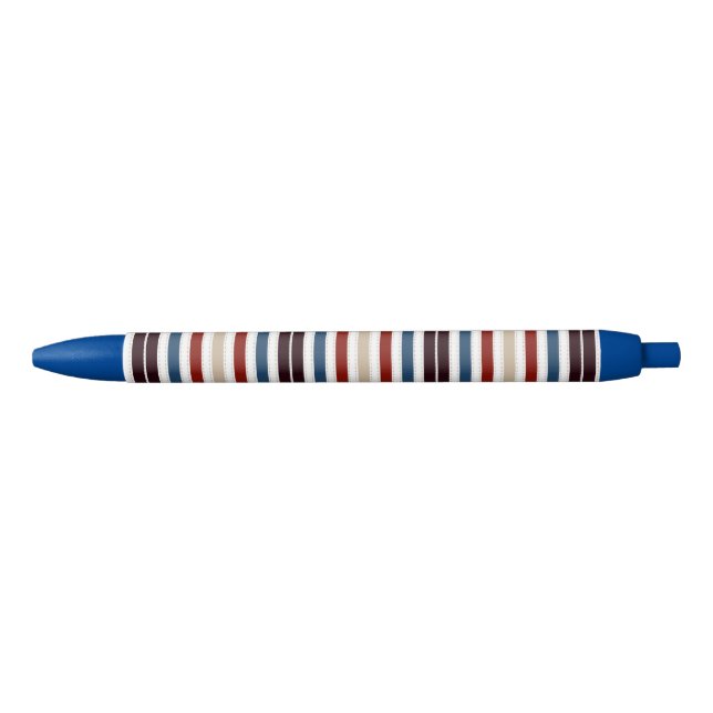 Modern Monogram Colourful Striped Pattern Blue Ink Pen (Front)