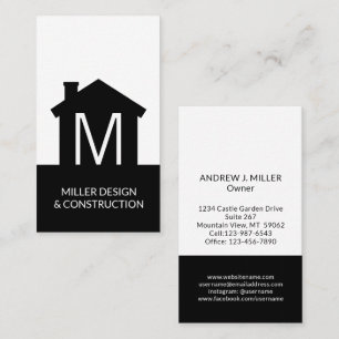 Modern Monogram Contractor Architect Vertical Business Card