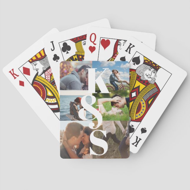 Modern Monogram Couples Valentines Day Photo Playing Cards (Back)