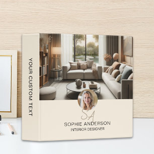 Modern Monogram Cream Professional Business Binder
