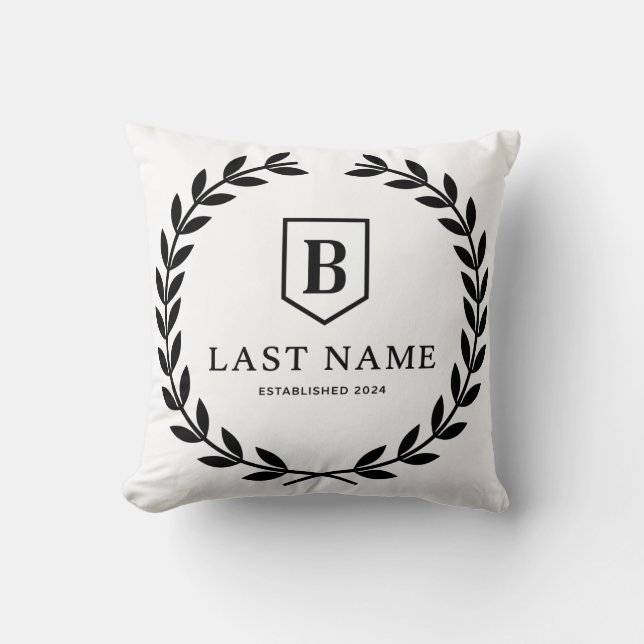 Modern Monogram Crest Personalized Family Name  Throw Pillow (Front)