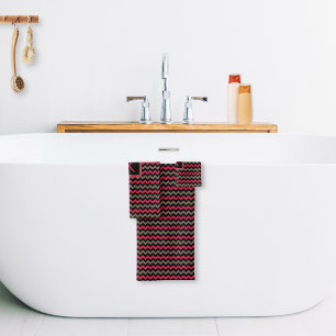 Modern Monogram Crimson Brown Black Chevron Bath Towel Set
