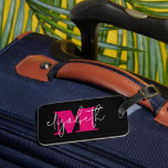 Modern Monogram Custom Name Luggage Tag<br><div class="desc">Create a custom luggage tag accented with your custom monogram and name. This feminine tag features a hot pink monogram initial and your first name in white on a black background on the front and a place to insert our business card on the back. MATCHING items in our store.</div>