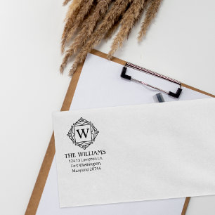 Modern Monogram Custom Name Return Address Rubber Stamp