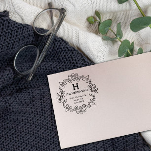 Modern Monogram Custom Name Return Address Rubber Stamp
