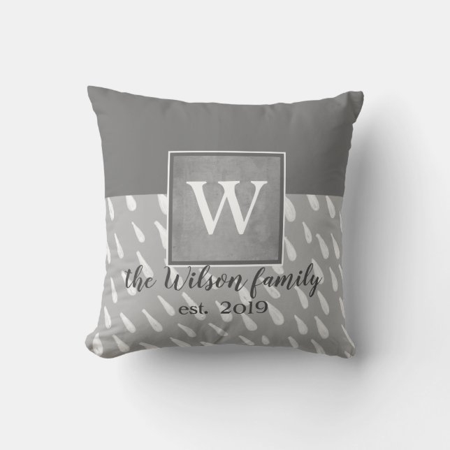 modern monogram custom pillow grey and white (Front)