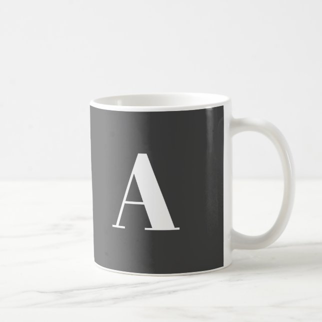 Modern monogram dark grey custom initial letter coffee mug (Right)