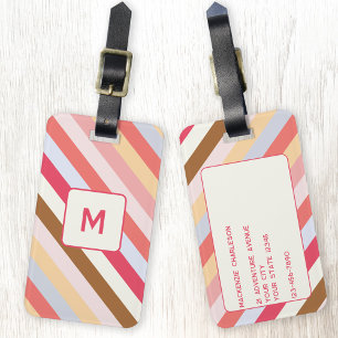 Modern Monogram Diagonal Candy Stripe Personalized Luggage Tag