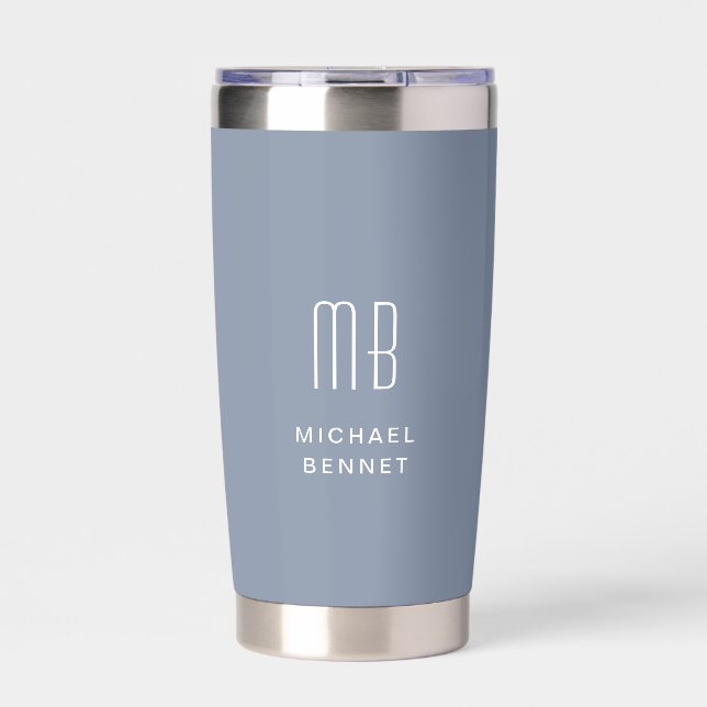 Modern Monogram Dusty Blue Insulated Tumbler (Front)