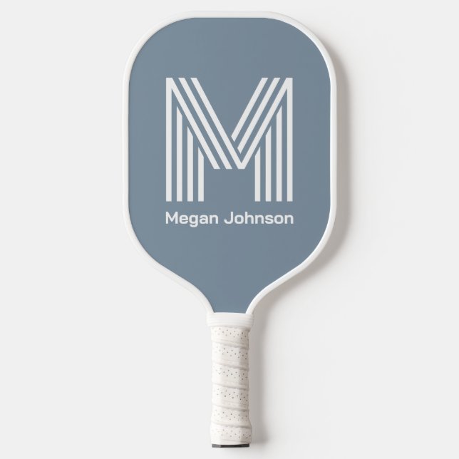 Modern Monogram Dusty Blue Pickleball Paddle (Front)
