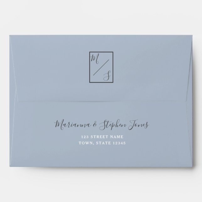 Modern Monogram Dusty Blue Wedding Envelope (Back (Top Flap))