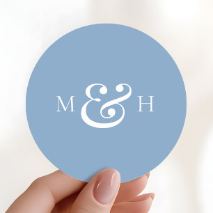 Modern Monogram Dusty Blue Wedding Favor Classic Round Sticker