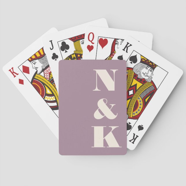 Modern Monogram Dusty Purple Custom Wedding Favour Playing Cards (Back)