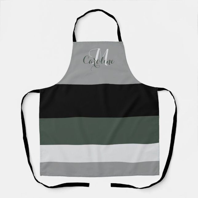 Modern Monogram Dusty Sage Palette Striped Apron (Front)