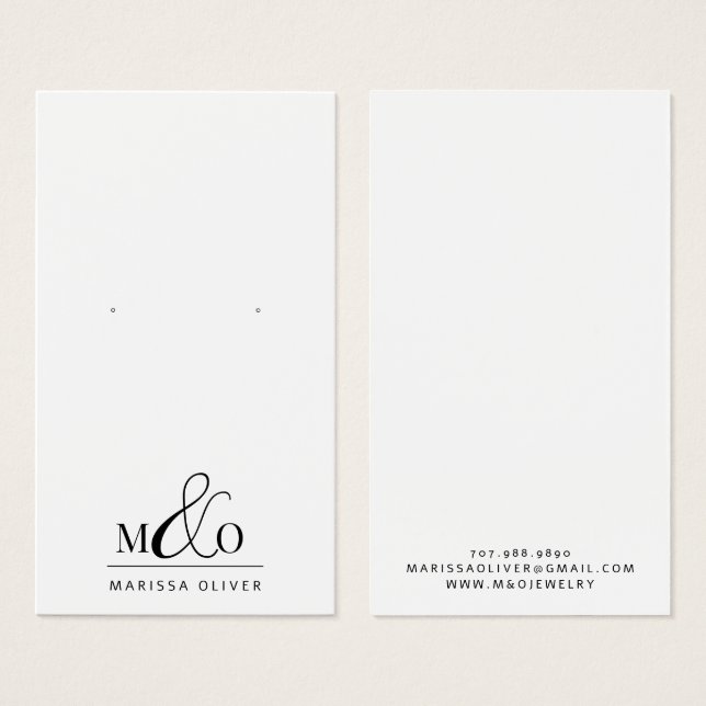 Modern Monogram Earring Jewellery Display Cards (Front & Back)