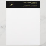 Modern Monogram Elegant Black White Gold Template Letterhead<br><div class="desc">Modern Monogram Elegant Black White Gold Template Letterhead.</div>