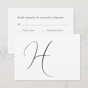 Modern Monogram Elegant Black & White Wedding RSVP Card