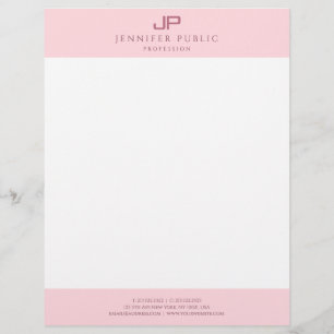 Modern Monogram Elegant Blush Pink White Template Letterhead
