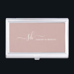 Modern Monogram Elegant Calligraphy Personalized Business Card Holder<br><div class="desc">Modern personal monogram business card holder with trendy script calligraphy and minimalist typography design. This is the ivory / blush version.</div>