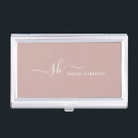 Modern Monogram Elegant Calligraphy Personalized Business Card Holder<br><div class="desc">Modern personal monogram business card holder with trendy script calligraphy and minimalist typography design. This is the ivory / blush version.</div>