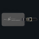 Modern Monogram Elegant Calligraphy Personalized Luggage Tag<br><div class="desc">Modern personal monogram business card holder with trendy script calligraphy and minimalist typography design. This is the ivory / charcoal grey version.</div>
