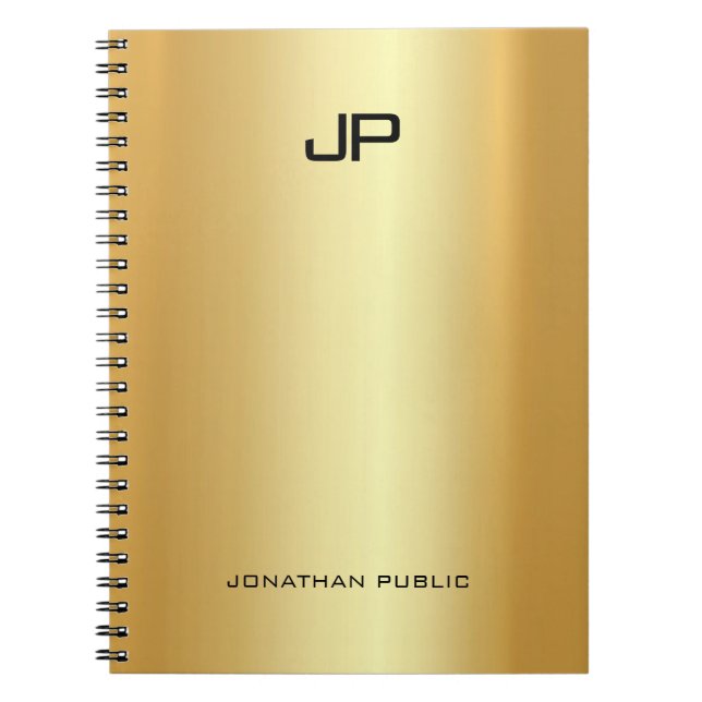 Modern Monogram Elegant Gold Template Professional Notebook (Front)