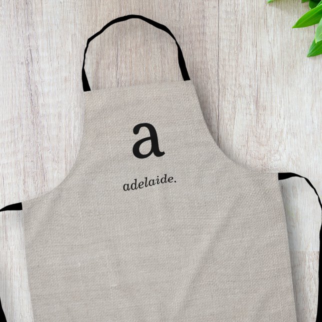 Modern Monogram Elegant Linen Look Initial Name Apron (Creator Uploaded)