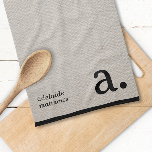 Modern Monogram Elegant Linen Look Initial Name Kitchen Towel (Creator Uploaded)
