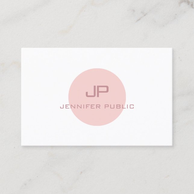 Modern Monogram Elegant Pink White Professional Business Card (Front)