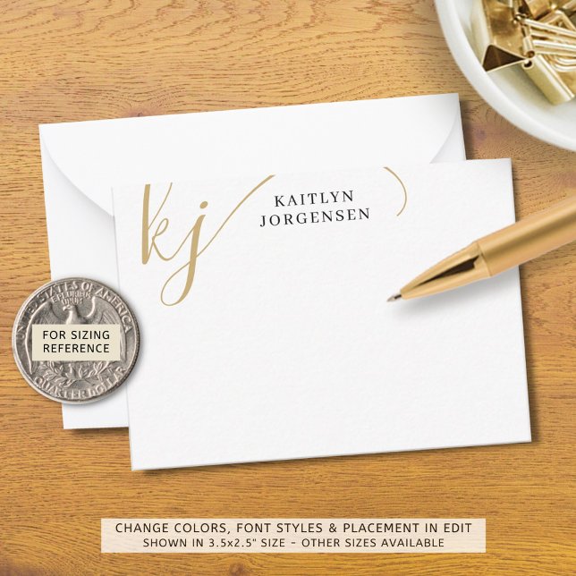 Modern Monogram Elegant Script Initials Black Gold Card (Creator Uploaded)