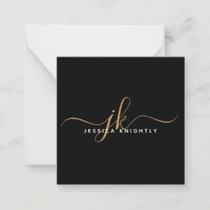 Modern Monogram Elegant Script Initials Gold Black Card