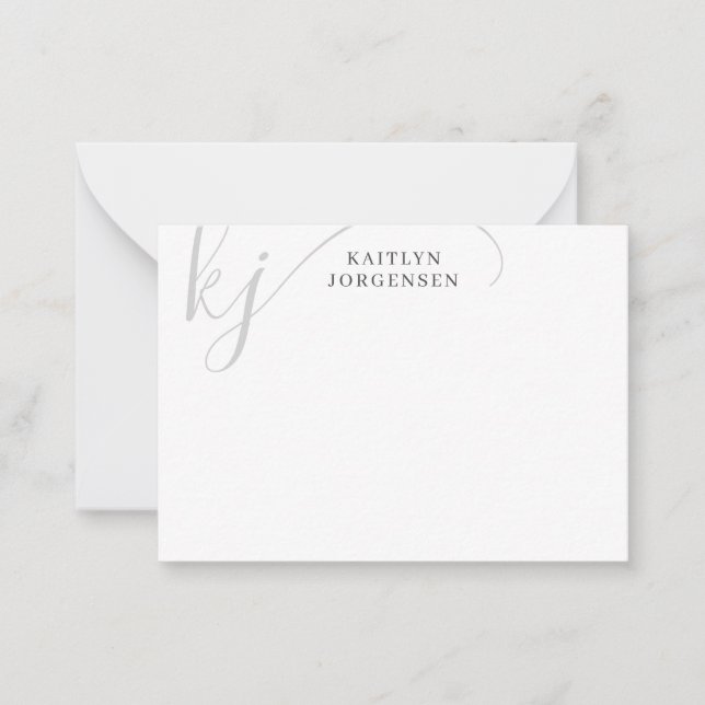 Modern Monogram Elegant Script Initials Grey Card (Front)