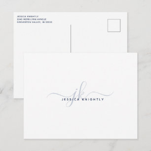 Modern Monogram Elegant Script Initials Navy Blue Postcard