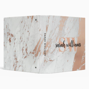 Modern Monogram Elegant Script Marble Rose Gold Binder
