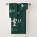 Modern Monogram Emerald Green White Wedding Bath Towel Set<br><div class="desc">Personalized Stylish,  modern Emerald green and white monogram design with bride and groom last name and initial. Emerald Green towels design. Perfect gift for newlyweds,  and house together. You can customize it with last names,  letter initial and year.</div>